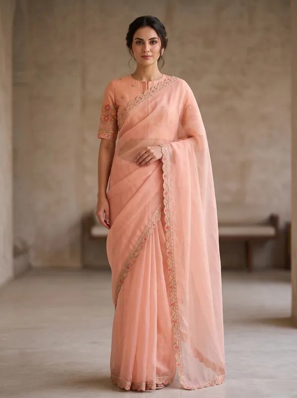 Peach_Georgette_Ready_to_Wear_Saree_with_Scalloped_Border_&_Beads_Work