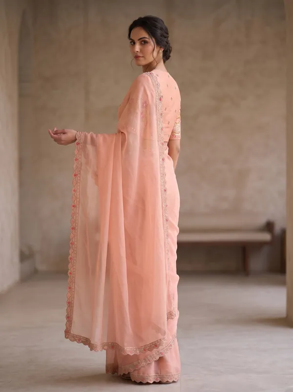 Peach_Georgette_Ready_to_Wear_Saree_with_Scalloped_Border_&_Beads_Work