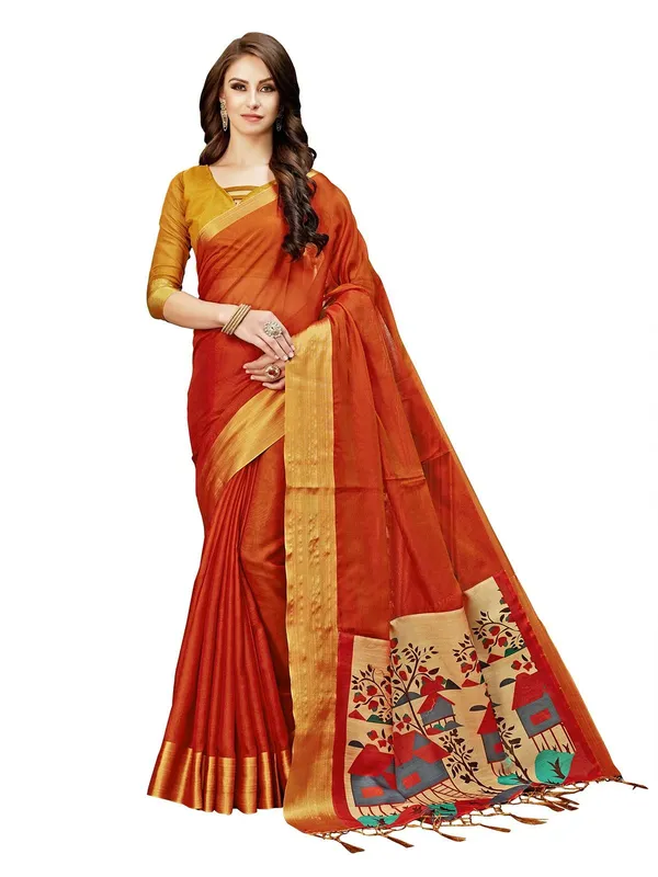 Orange_Georgette_Kalamkari_Digital_Print_Zari_Saree_For_Women_|_With_Blouse_Piece
