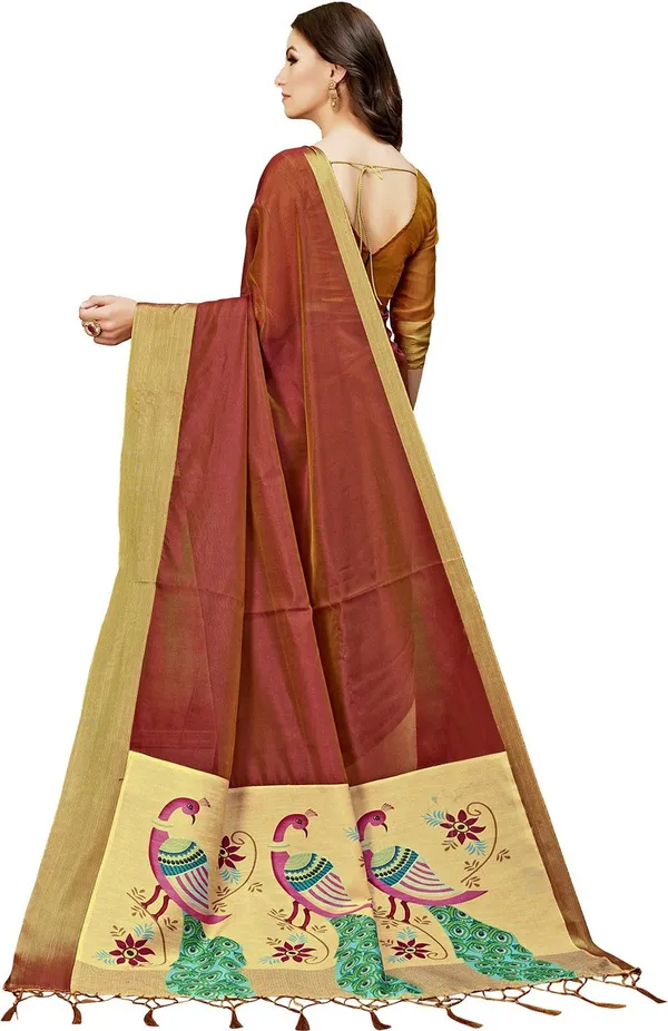 Brown_Banarasi_Silk_Kalamkari_Digital_Print_Zari_Saree_For_Women_|_With_Blouse_Piece
