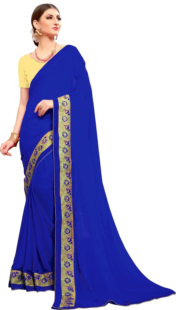 Blue_Georgette_Jacquard_Embroidered_Bollywood_Saree_For_Women_|_With_Blouse_Piece