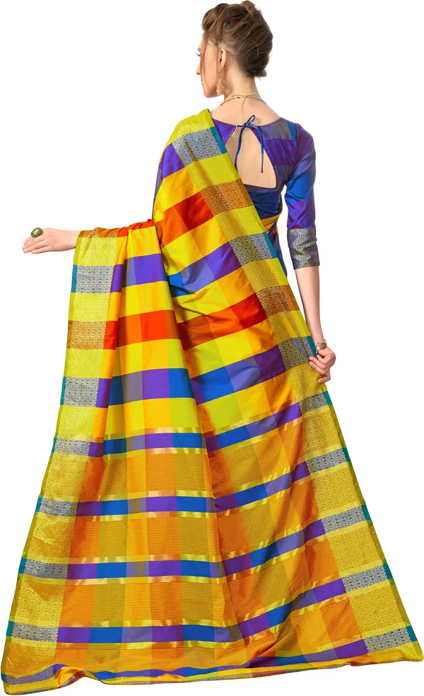 Red_Blue_Cotton_Silk_Zari_Woven_Striped_Checkered_Saree_For_Women_|_With_Blouse_Piece
