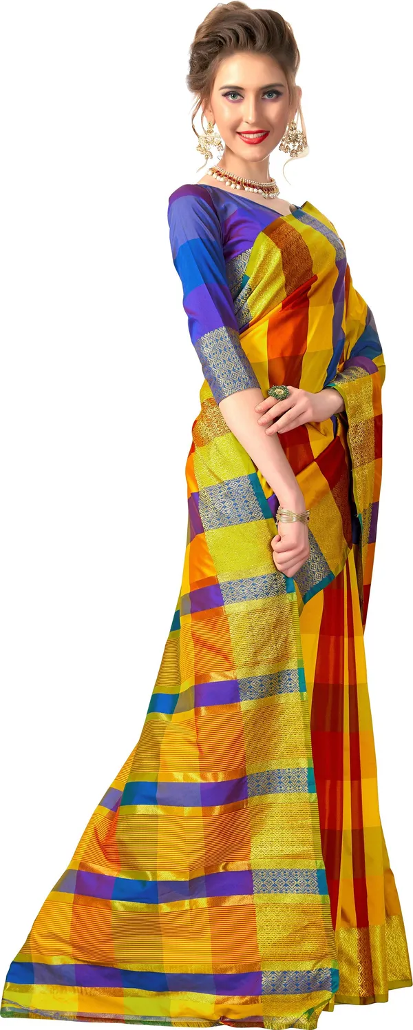 Red_Blue_Cotton_Silk_Zari_Woven_Striped_Checkered_Saree_For_Women_|_With_Blouse_Piece