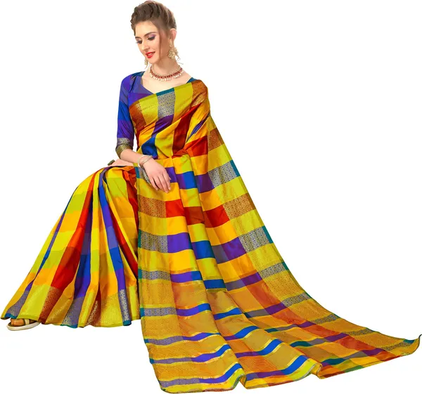 Red_Blue_Cotton_Silk_Zari_Woven_Striped_Checkered_Saree_For_Women_|_With_Blouse_Piece