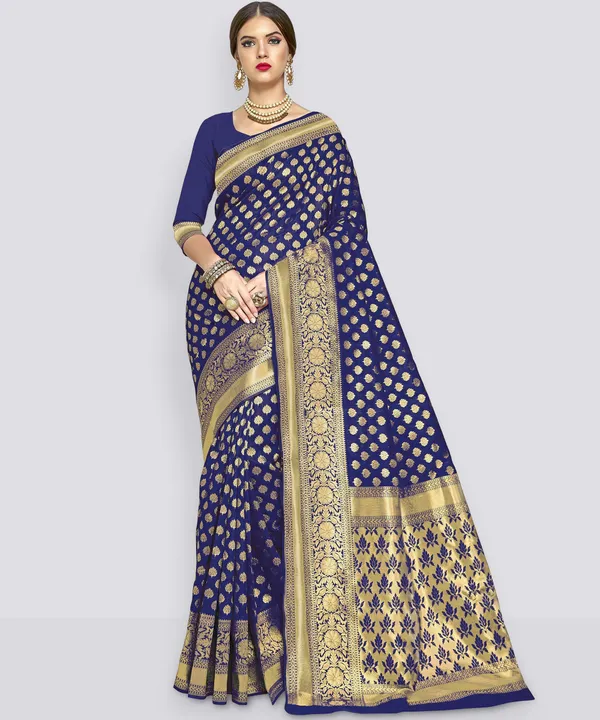 Dark_Blue_Georgette_Woven_Banarasi_Saree_For_Women_|_With_Blouse_Piece