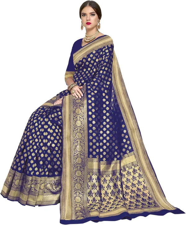 Dark_Blue_Georgette_Woven_Banarasi_Saree_For_Women_|_With_Blouse_Piece