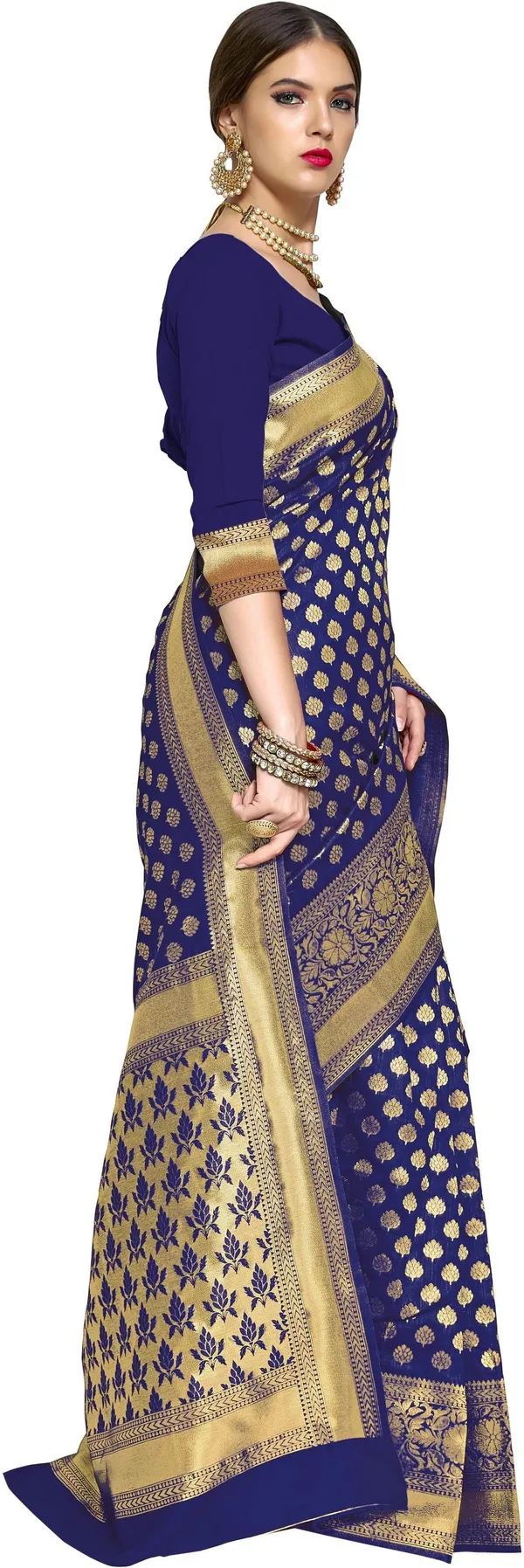 Dark_Blue_Georgette_Woven_Banarasi_Saree_For_Women_|_With_Blouse_Piece