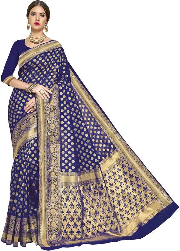 Dark_Blue_Georgette_Woven_Banarasi_Saree_For_Women_|_With_Blouse_Piece