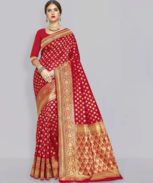 Red_Banarasi_Silk_Blend_Woven_Saree_For_Women_|_With_Blouse_Piece