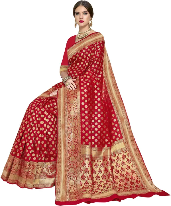 Red_Banarasi_Silk_Blend_Woven_Saree_For_Women_|_With_Blouse_Piece