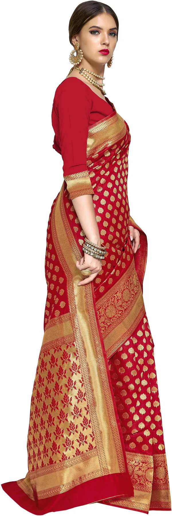 Red_Banarasi_Silk_Blend_Woven_Saree_For_Women_|_With_Blouse_Piece
