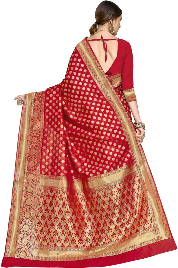 Red_Banarasi_Silk_Blend_Woven_Saree_For_Women_|_With_Blouse_Piece