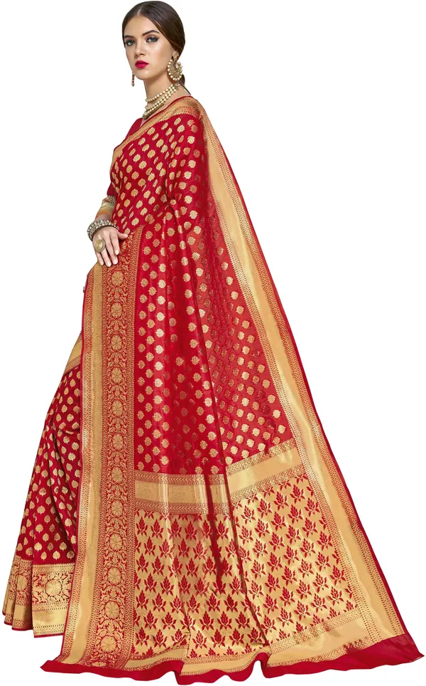 Red_Banarasi_Silk_Blend_Woven_Saree_For_Women_|_With_Blouse_Piece