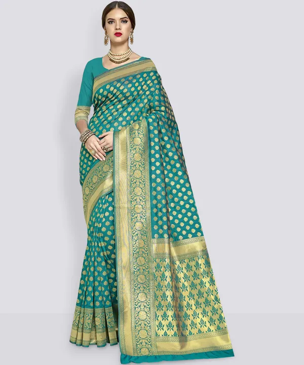 Light_Green_Banarasi_Silk_Blend_Woven_Saree_For_Women_|_With_Blouse_Piece