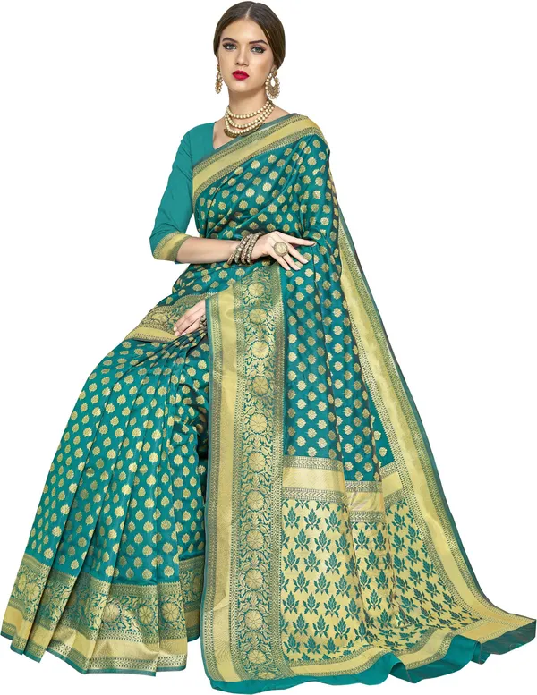 Light_Green_Banarasi_Silk_Blend_Woven_Saree_For_Women_|_With_Blouse_Piece
