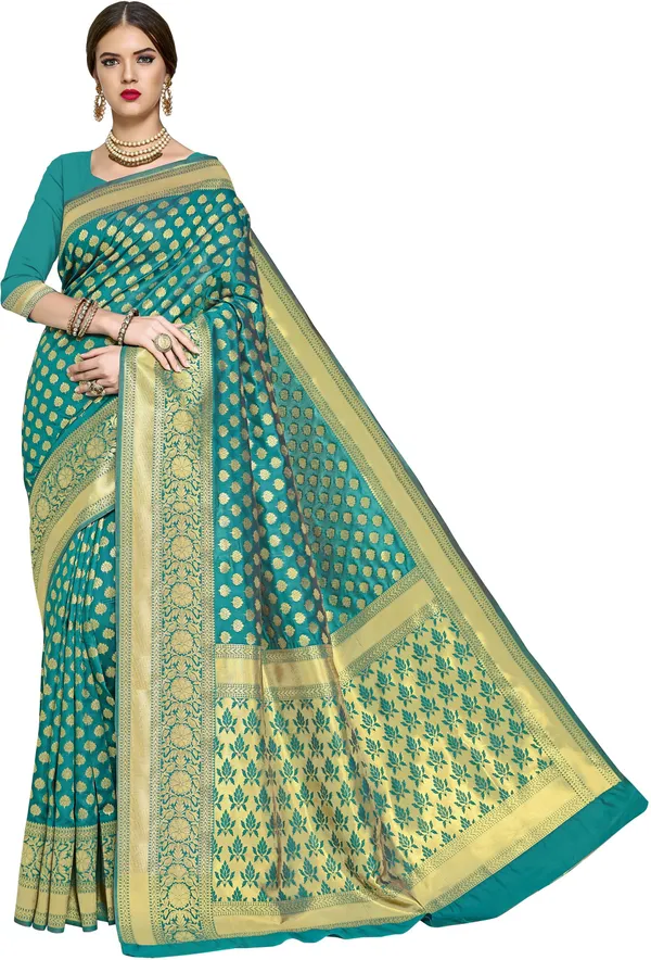 Light_Green_Banarasi_Silk_Blend_Woven_Saree_For_Women_|_With_Blouse_Piece