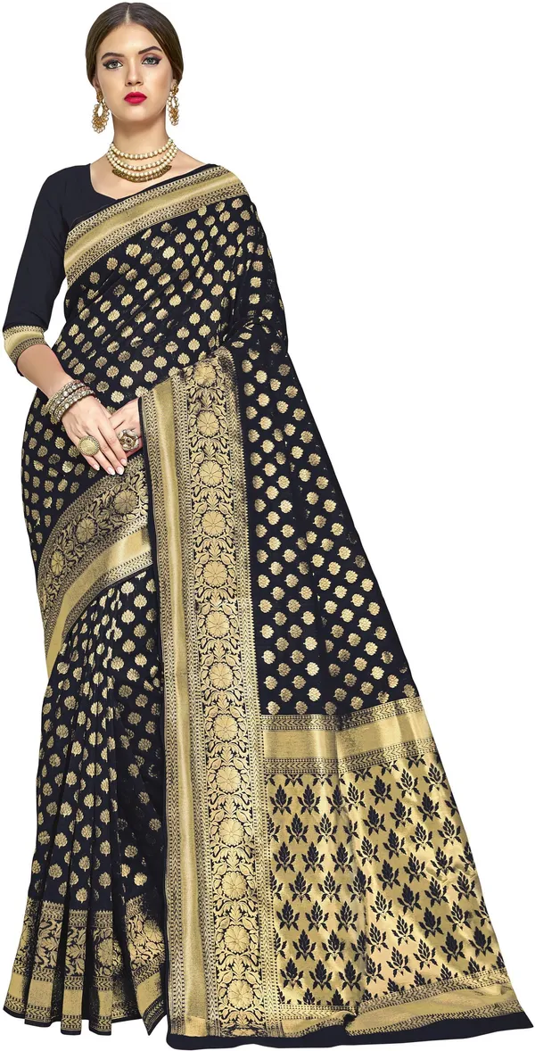 Black_Georgette_Woven_Banarasi_Saree_For_Women_|_With_Blouse_Piece