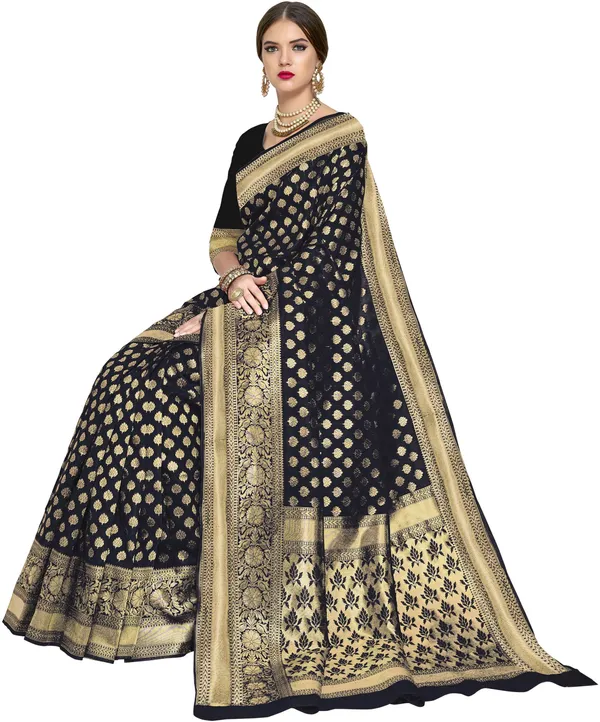 Black_Georgette_Woven_Banarasi_Saree_For_Women_|_With_Blouse_Piece