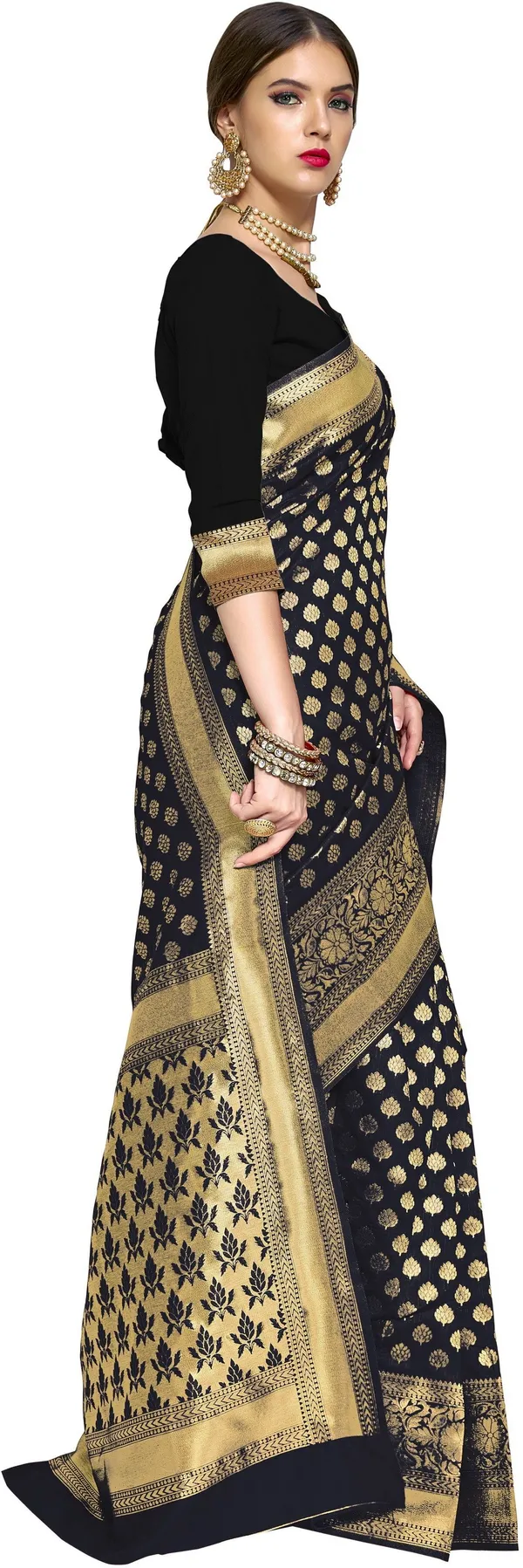 Black_Georgette_Woven_Banarasi_Saree_For_Women_|_With_Blouse_Piece