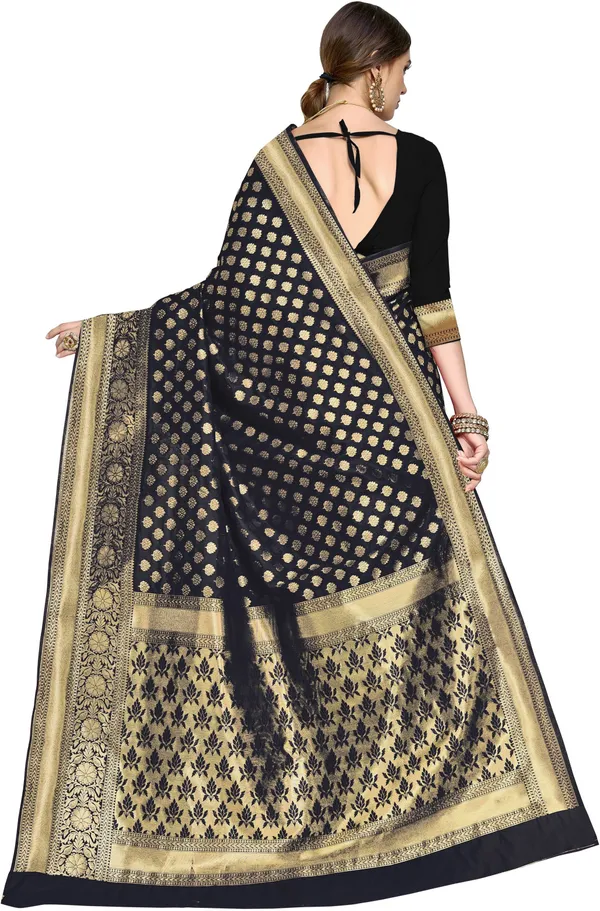 Black_Georgette_Woven_Banarasi_Saree_For_Women_|_With_Blouse_Piece