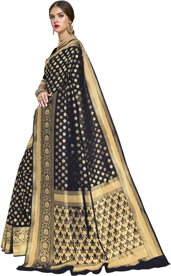 Black_Georgette_Woven_Banarasi_Saree_For_Women_|_With_Blouse_Piece