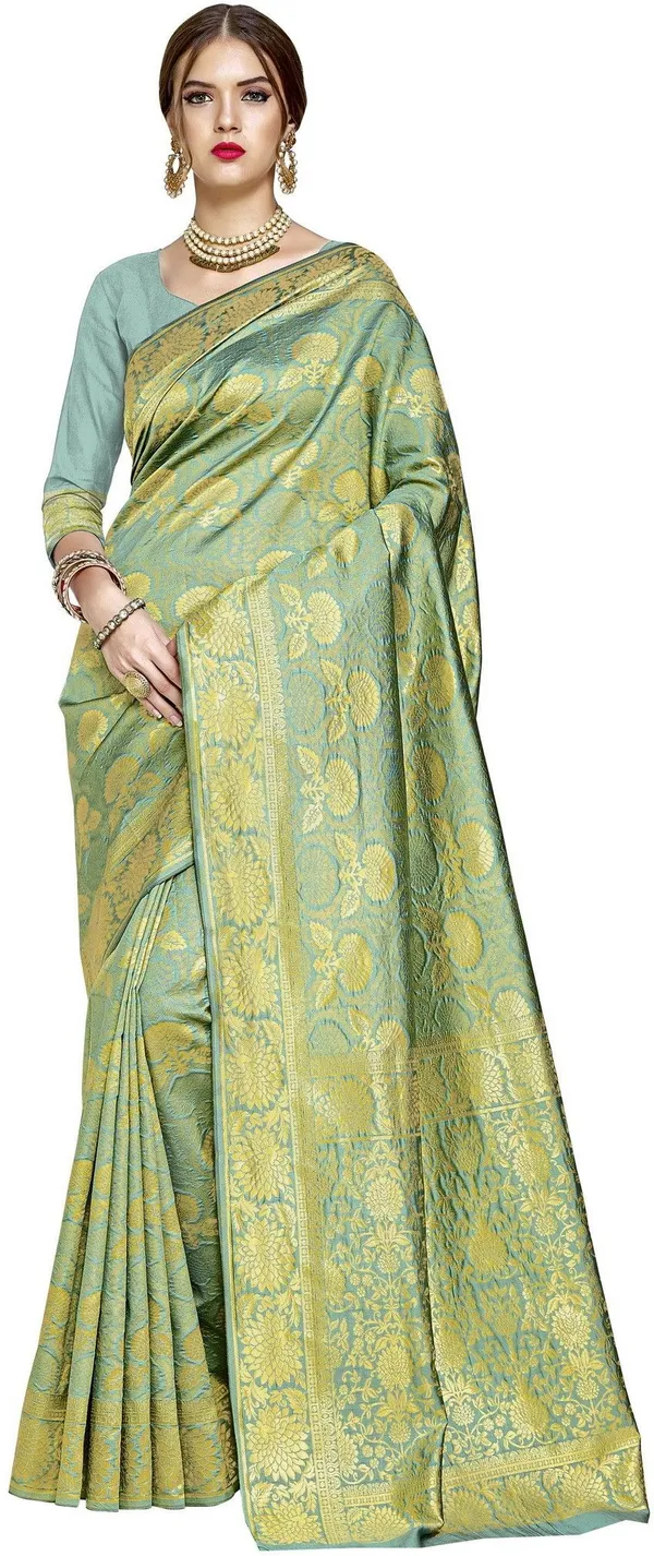 Light_Green_Banarasi_Silk_Blend_Woven_Jacquard_Saree_For_Women_|_With_Blouse_Piece