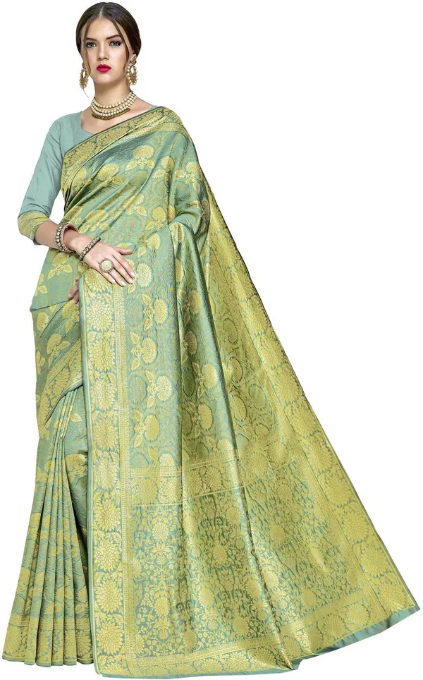 Light_Green_Banarasi_Silk_Blend_Woven_Jacquard_Saree_For_Women_|_With_Blouse_Piece