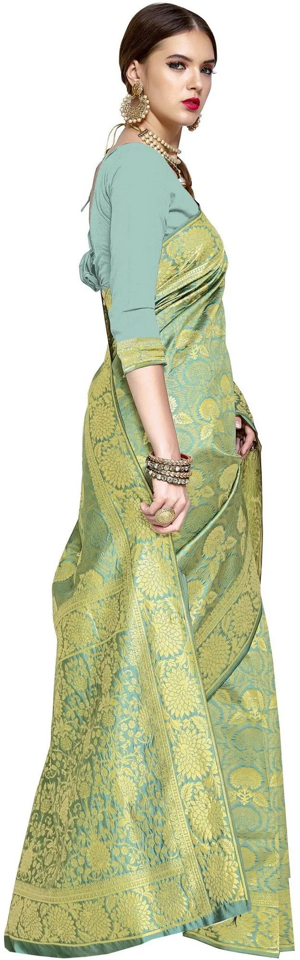 Light_Green_Banarasi_Silk_Blend_Woven_Jacquard_Saree_For_Women_|_With_Blouse_Piece