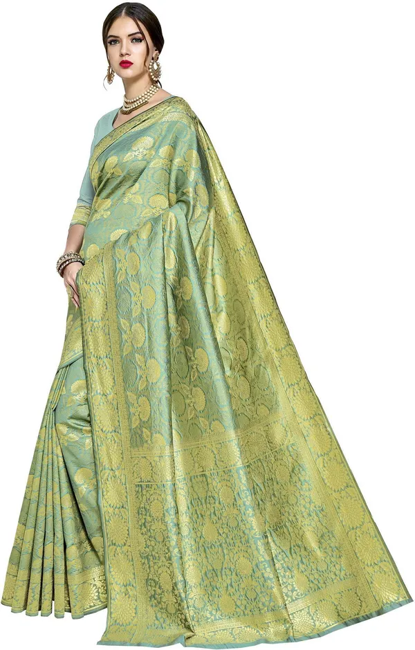 Light_Green_Banarasi_Silk_Blend_Woven_Jacquard_Saree_For_Women_|_With_Blouse_Piece