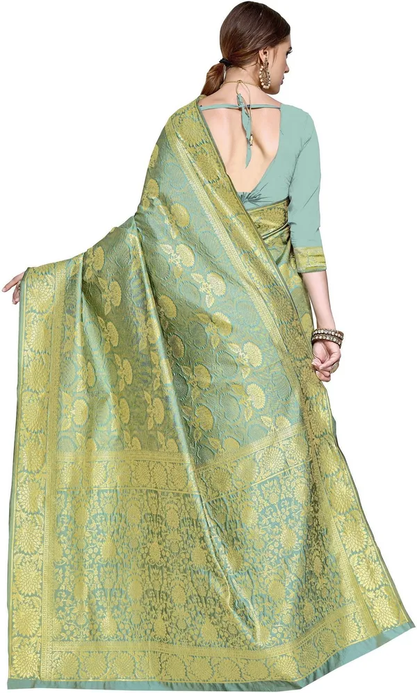 Light_Green_Banarasi_Silk_Blend_Woven_Jacquard_Saree_For_Women_|_With_Blouse_Piece