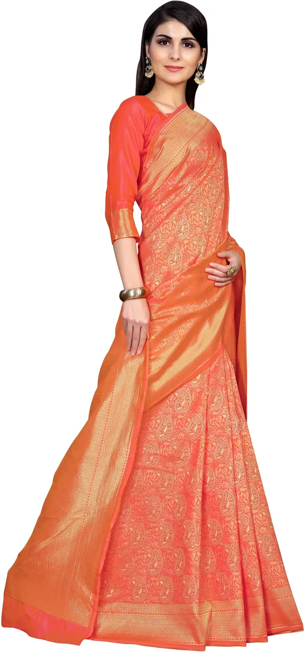 Pink_Banarasi_Silk_Blend_Woven_Kalamkari_Jacquard_Saree_For_Women_|_With_Blouse_Piece