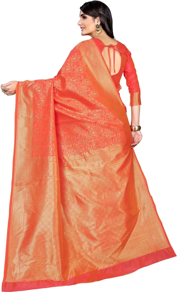 Pink_Banarasi_Silk_Blend_Woven_Kalamkari_Jacquard_Saree_For_Women_|_With_Blouse_Piece