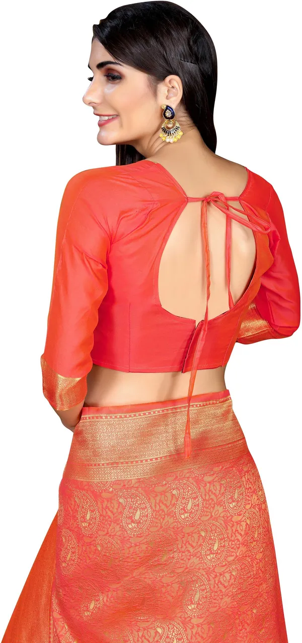 Pink_Banarasi_Silk_Blend_Woven_Kalamkari_Jacquard_Saree_For_Women_|_With_Blouse_Piece