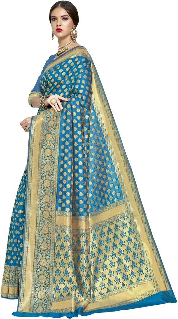 Light_Blue_Gold_Banarasi_Silk_Jacquard_Woven_Saree_For_Women_|_With_Blouse_Piece