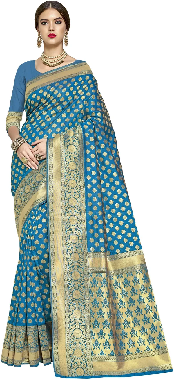 Light_Blue_Gold_Banarasi_Silk_Jacquard_Woven_Saree_For_Women_|_With_Blouse_Piece