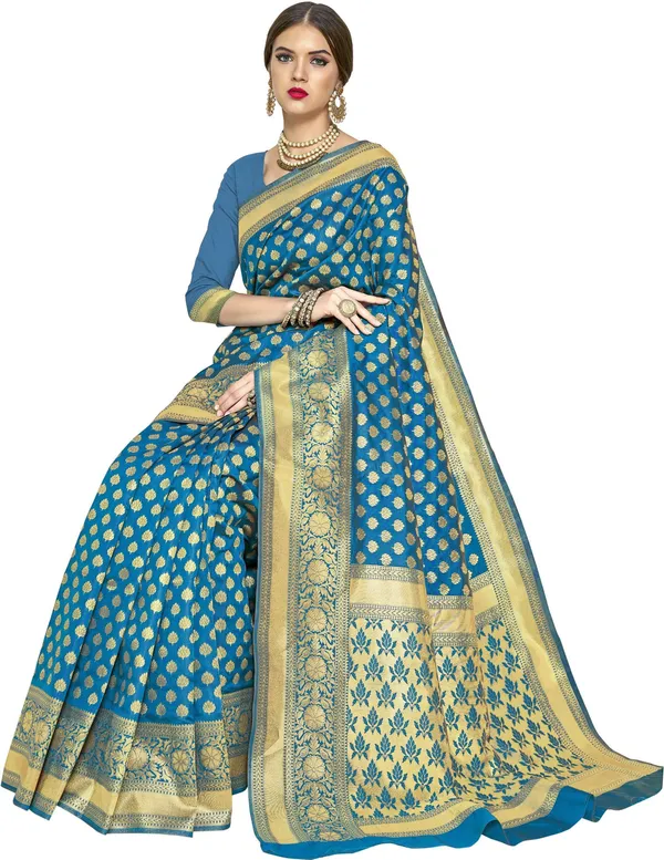 Light_Blue_Gold_Banarasi_Silk_Jacquard_Woven_Saree_For_Women_|_With_Blouse_Piece