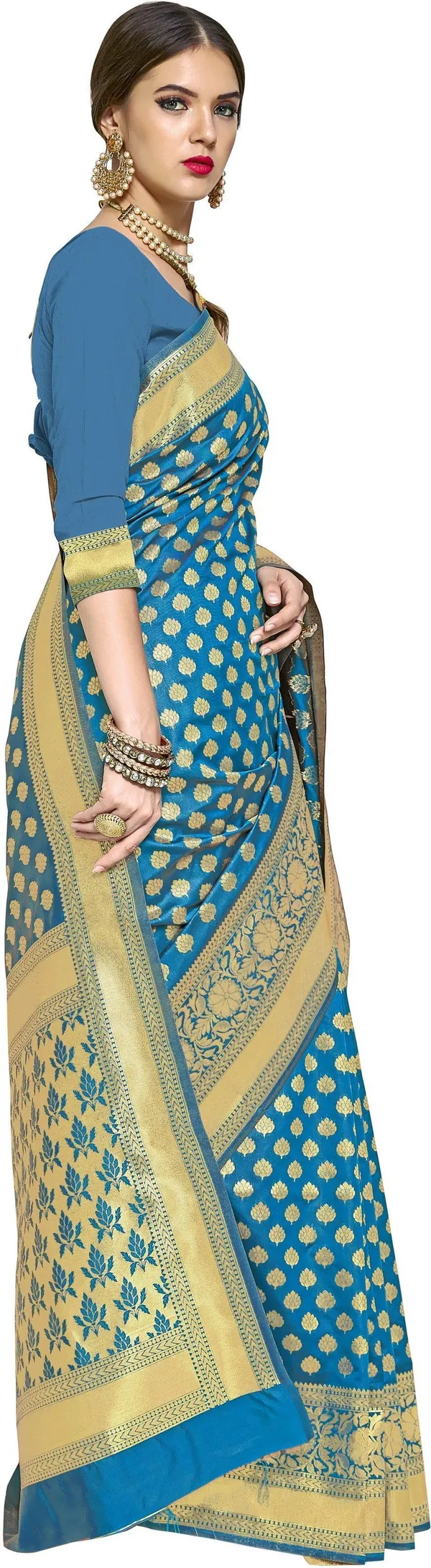 Light_Blue_Gold_Banarasi_Silk_Jacquard_Woven_Saree_For_Women_|_With_Blouse_Piece