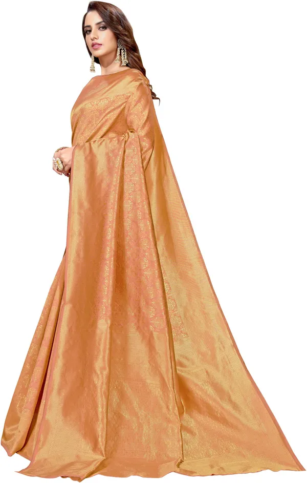 Brown_Georgette_Kanjivaram_Silk_Blend_Jacquard_Woven_Zari_Saree_For_Women_|_With_Blouse_Piece