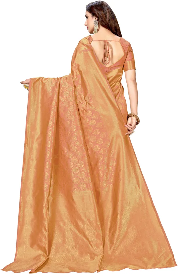 Brown_Georgette_Kanjivaram_Silk_Blend_Jacquard_Woven_Zari_Saree_For_Women_|_With_Blouse_Piece