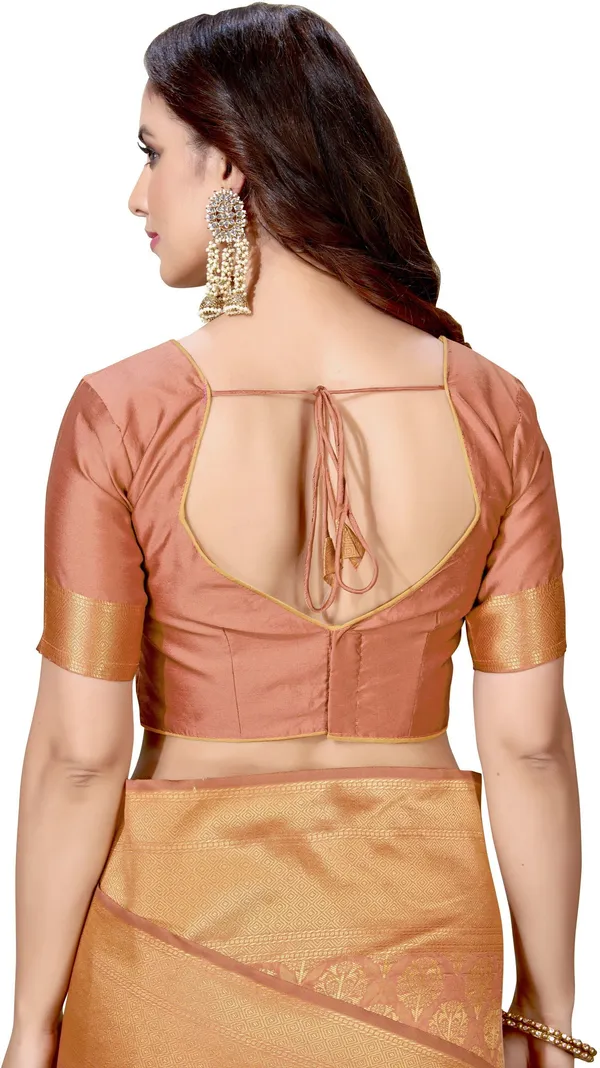 Brown_Georgette_Kanjivaram_Silk_Blend_Jacquard_Woven_Zari_Saree_For_Women_|_With_Blouse_Piece