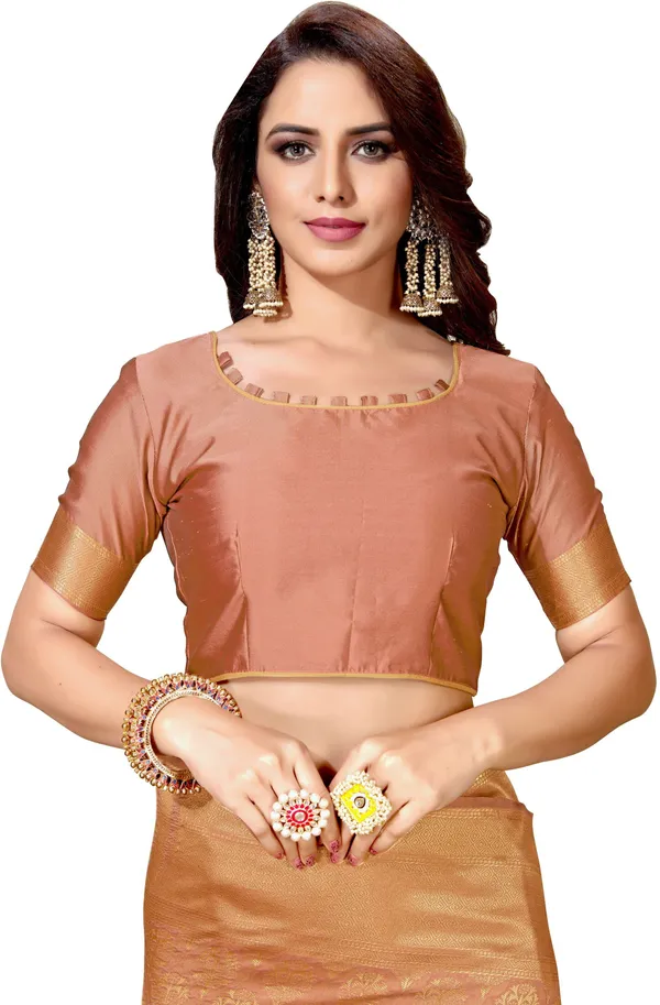 Brown_Georgette_Kanjivaram_Silk_Blend_Jacquard_Woven_Zari_Saree_For_Women_|_With_Blouse_Piece