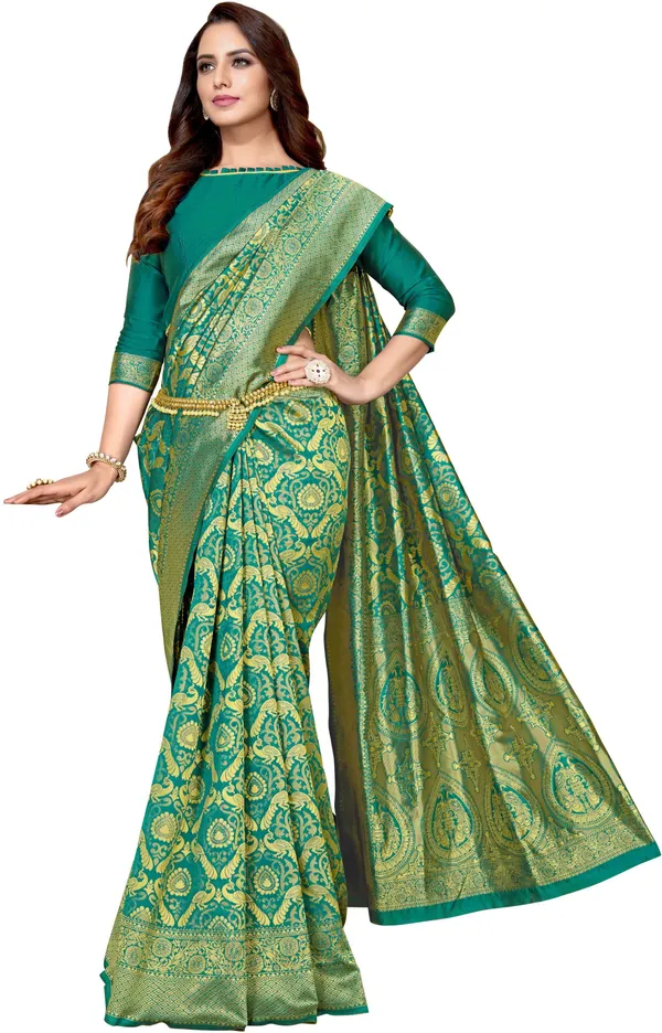Light_Green_Georgette_Woven_Kanjivaram_Jacquard_Saree_For_Women_|_With_Blouse_Piece