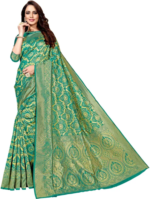 Light_Green_Georgette_Woven_Kanjivaram_Jacquard_Saree_For_Women_|_With_Blouse_Piece