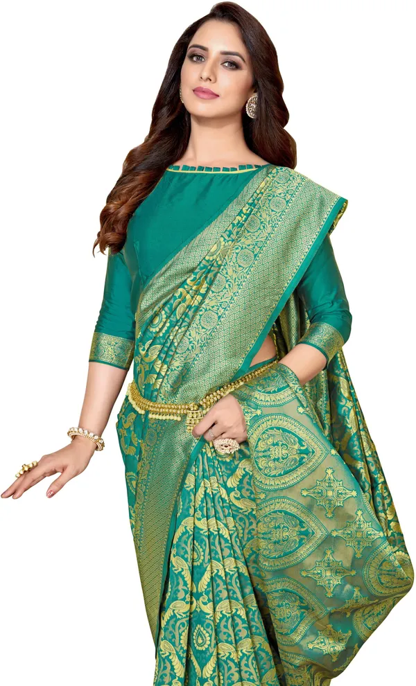 Light_Green_Georgette_Woven_Kanjivaram_Jacquard_Saree_For_Women_|_With_Blouse_Piece