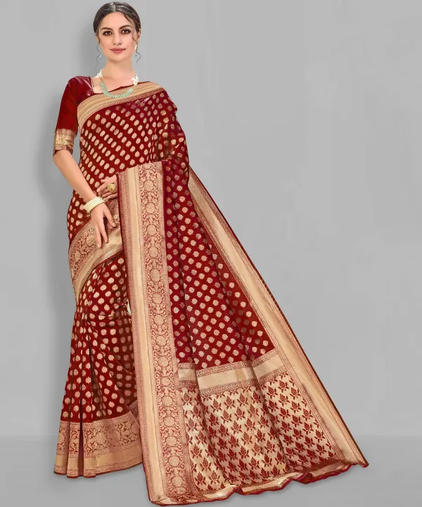 Maroon_Georgette_Banarasi_Woven_Saree_For_Women_|_With_Blouse_Piece