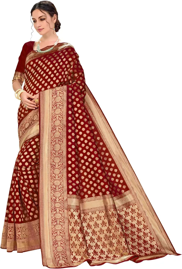 Maroon_Georgette_Banarasi_Woven_Saree_For_Women_|_With_Blouse_Piece