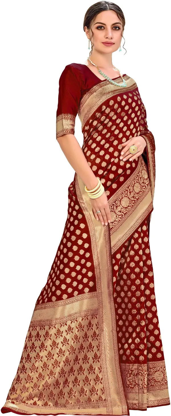Maroon_Georgette_Banarasi_Woven_Saree_For_Women_|_With_Blouse_Piece