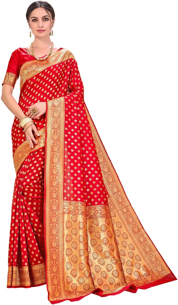 Red_Georgette_Woven_Jacquard_Zari_Saree_For_Women_|_With_Blouse_Piece