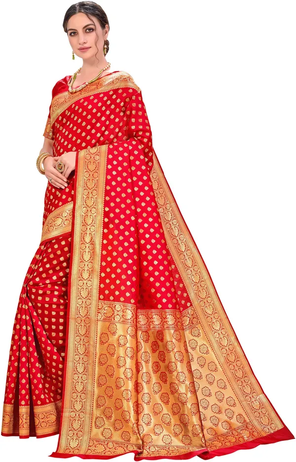 Red_Georgette_Woven_Jacquard_Zari_Saree_For_Women_|_With_Blouse_Piece