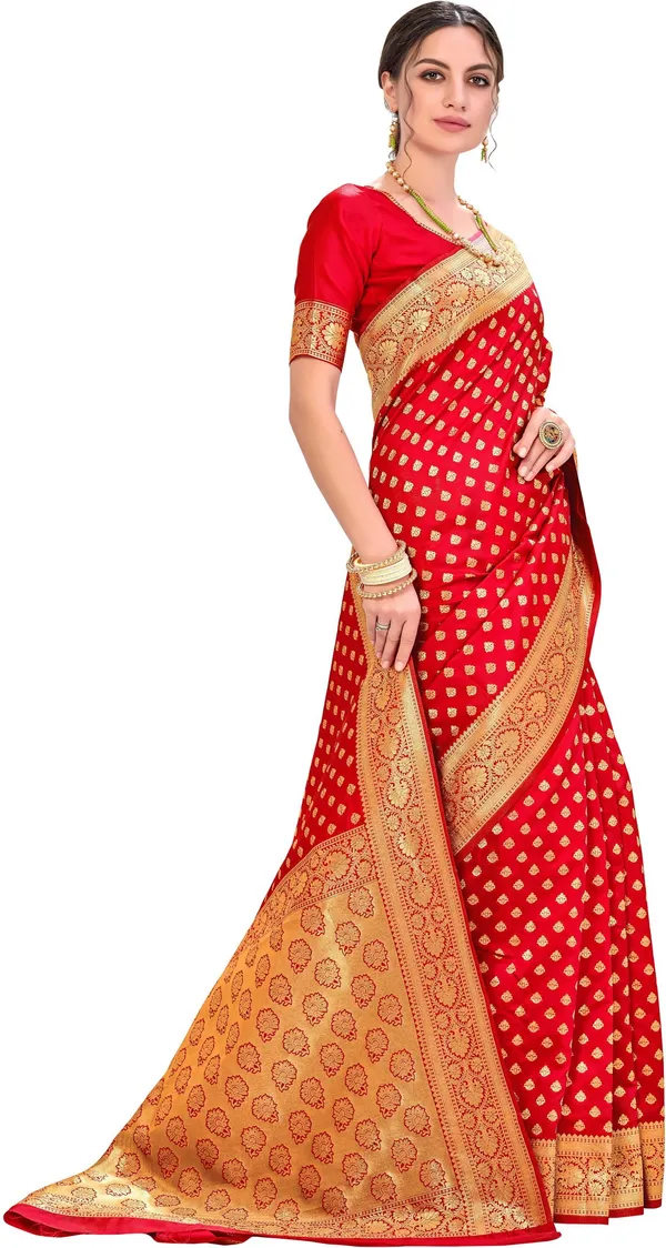 Red_Georgette_Woven_Jacquard_Zari_Saree_For_Women_|_With_Blouse_Piece
